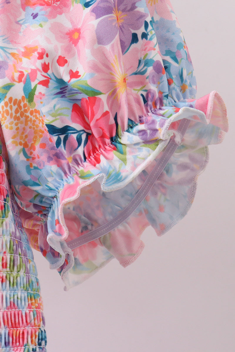 Purple floral smocked women dress