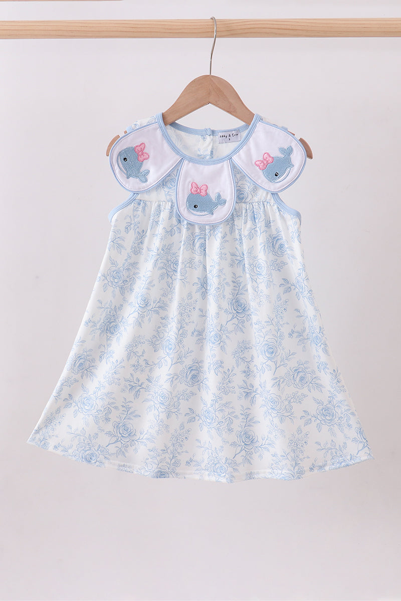 Blue whale embroidery dress