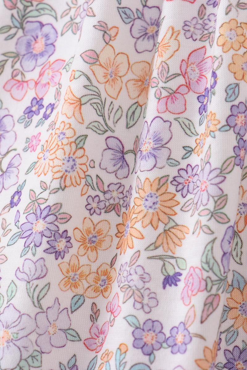 Purple floral smocked ruffle bloomer set