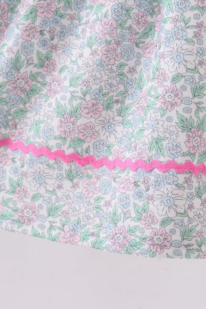 Green floral print bow dress