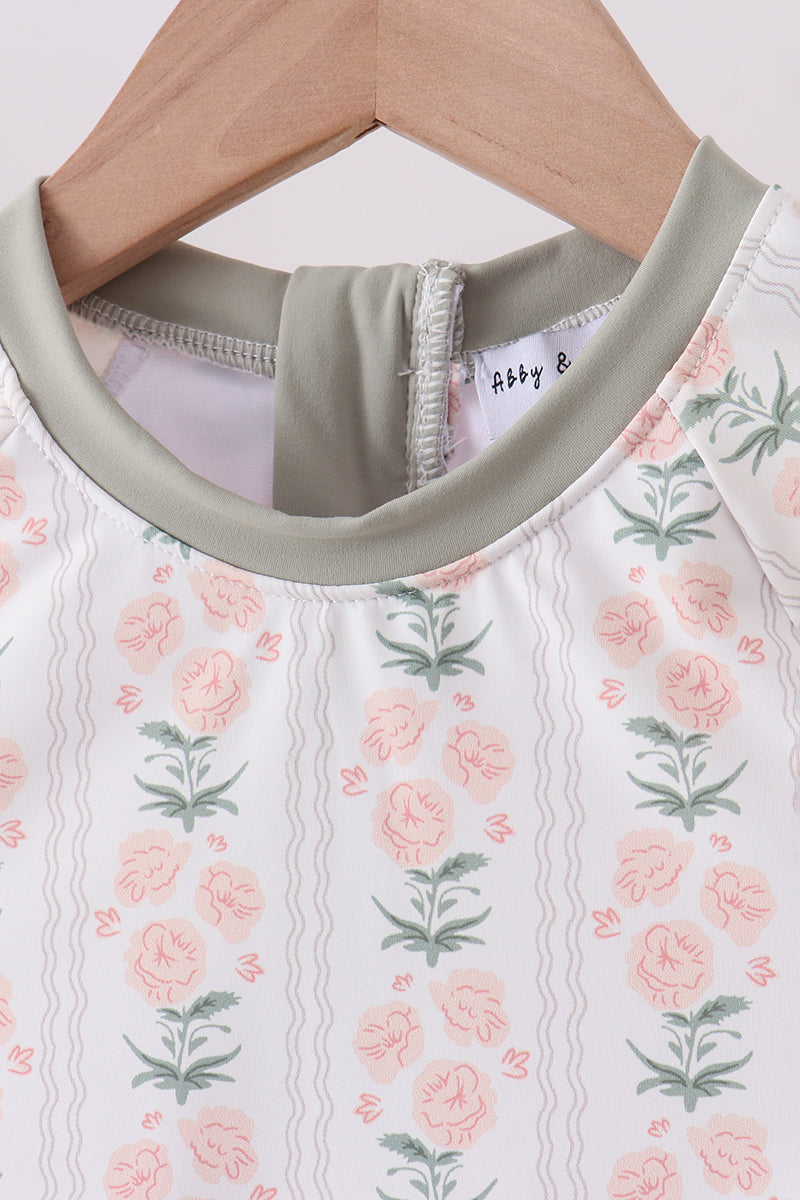 Sage floral rashguard swimsuit