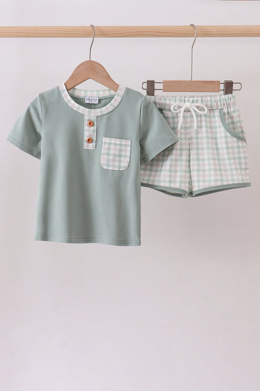Sage plaid shorts set