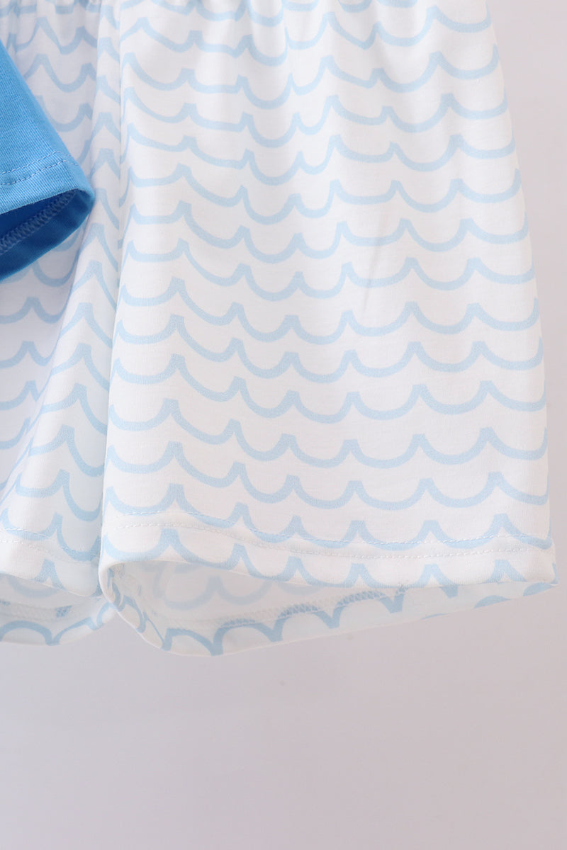 Blue mama's boy embroidery shorts set