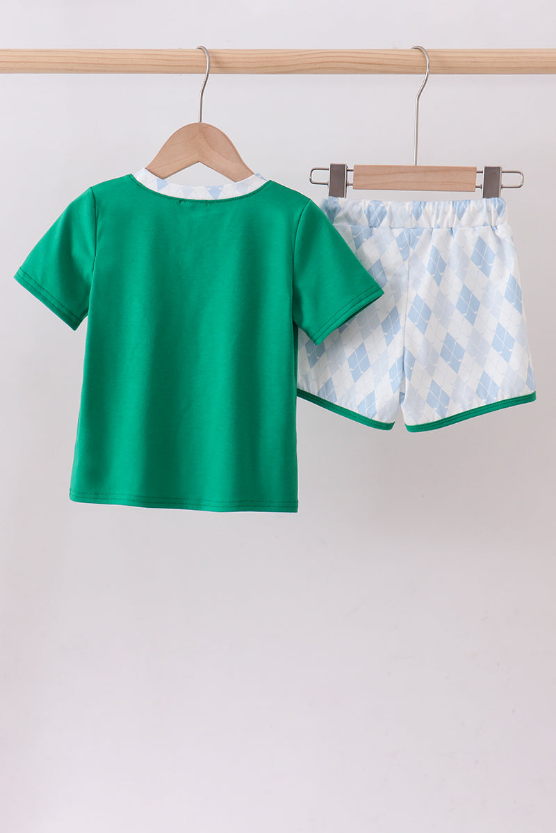 Green golf embroidery shorts set