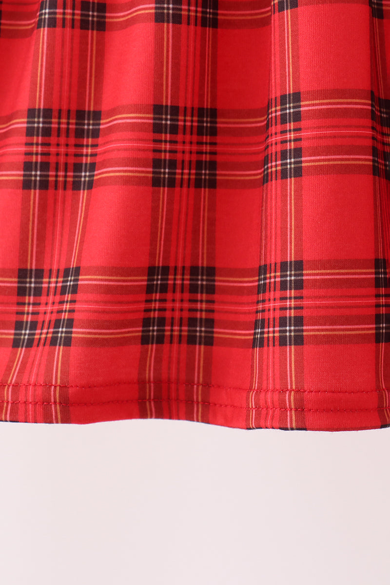 Red Plaid Bow Smocked Ruffe Dress