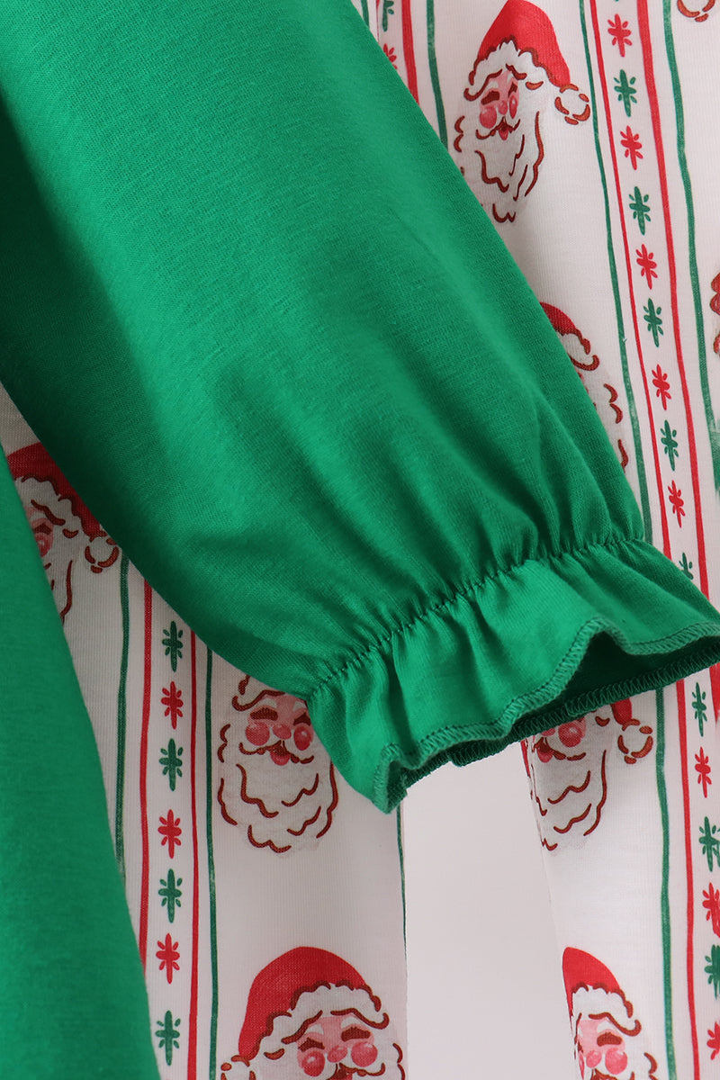 Green Santa Embroidery Ruffle Pants Set