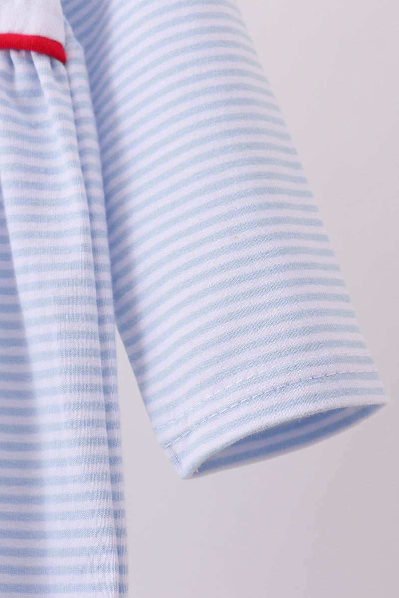 Blue valentine's day heart embroidery romper