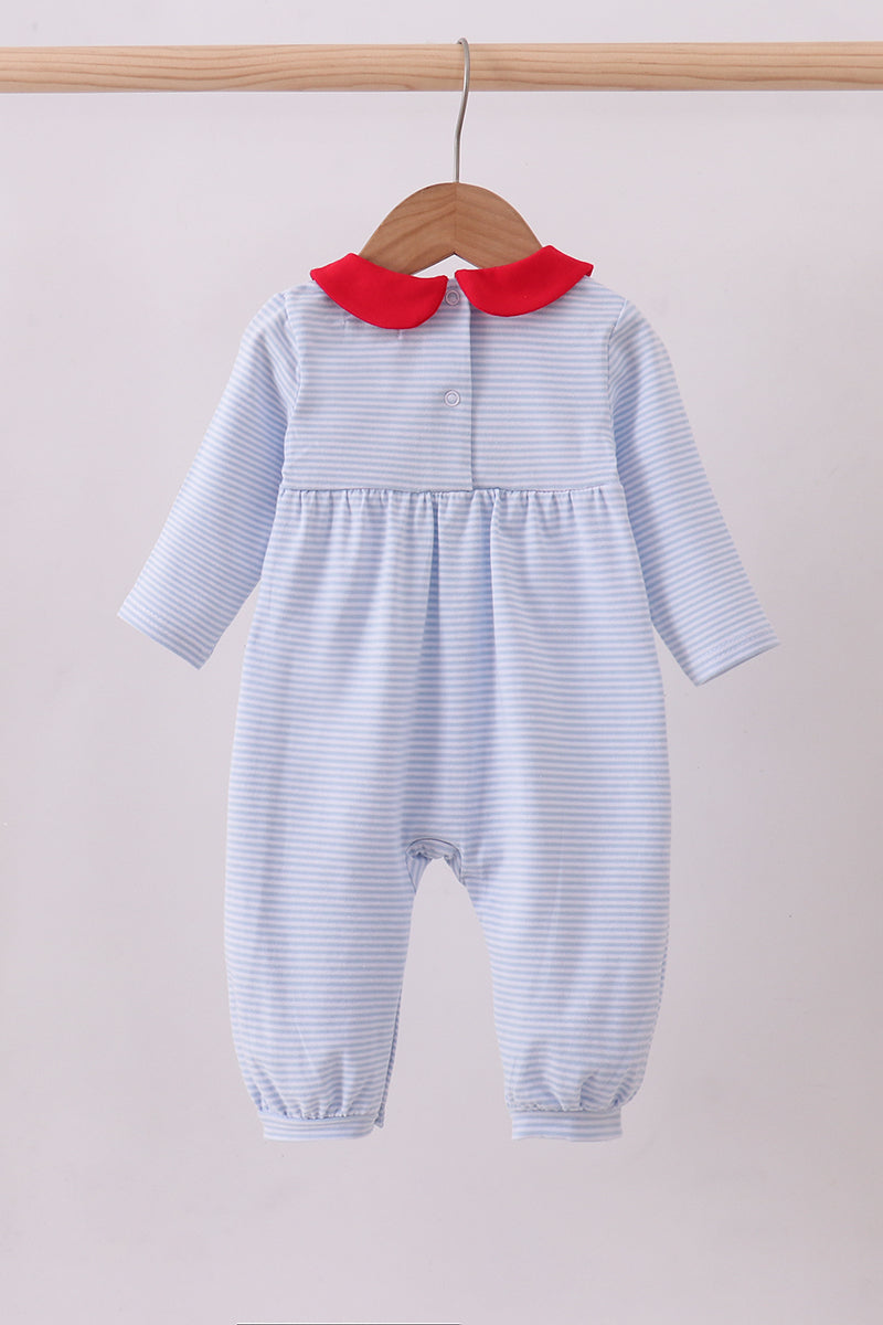 Blue valentine's day heart embroidery romper