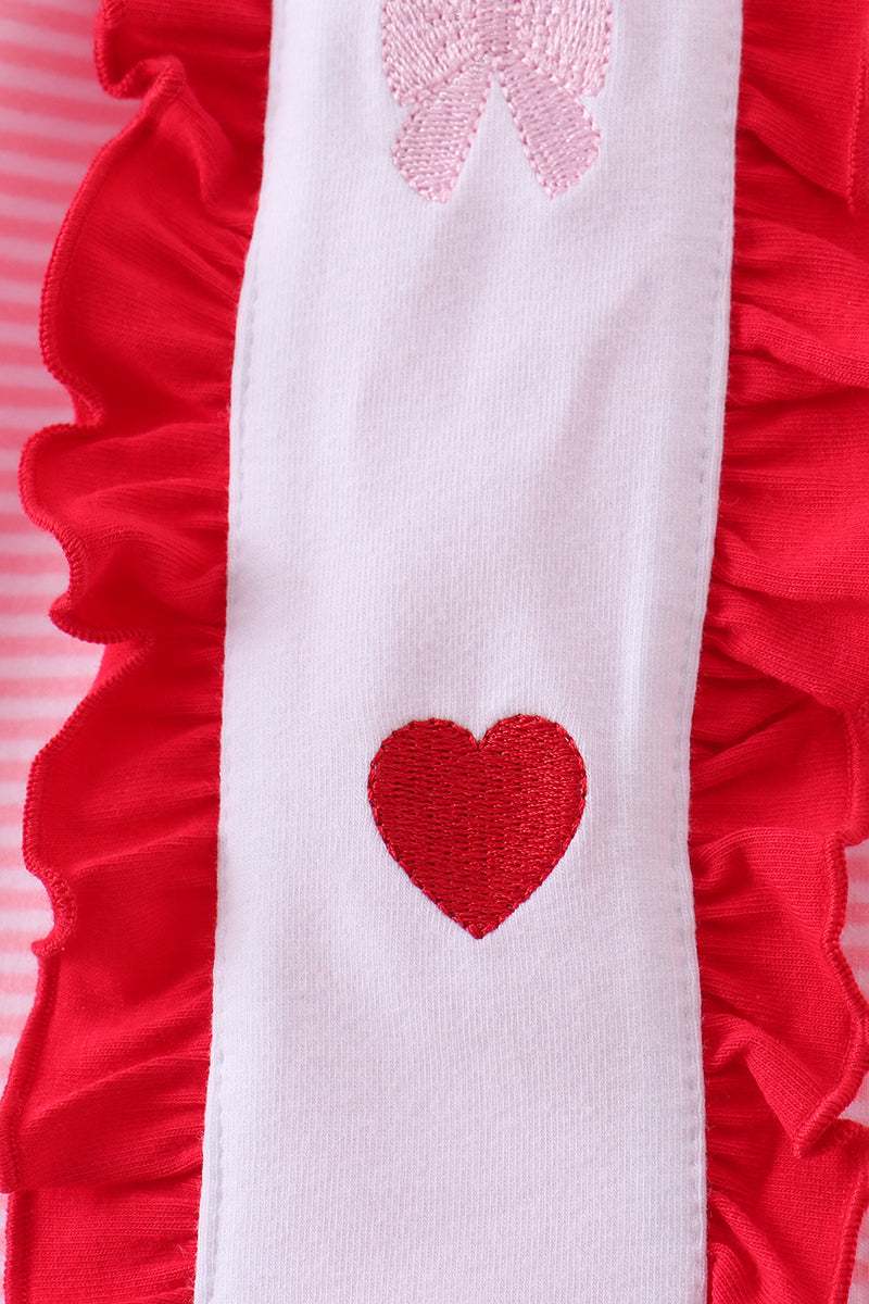 Red valentine's day heart embroidery ruffle dress